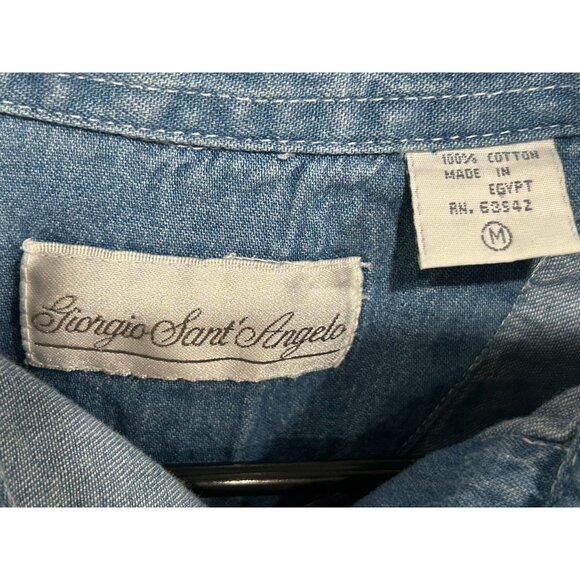 Giorgio Sant Angelo Sz M Denim Shirt Button Down Front Pockets Long Sleeve Blue - Picture 5 of 9